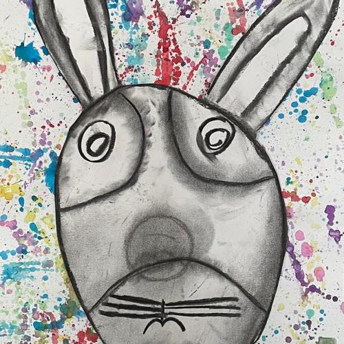 Osterhasen, mit Kohle gezeichnet, 1i-Klasse