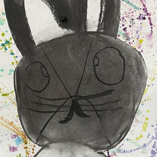 Osterhasen, mit Kohle gezeichnet, 1i-Klasse