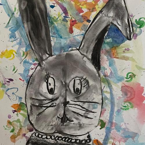 Osterhasen, mit Kohle gezeichnet, 1i-Klasse