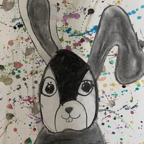 Osterhasen, mit Kohle gezeichnet, 1i-Klasse