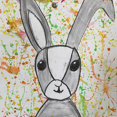 Osterhasen, mit Kohle gezeichnet, 1i-Klasse