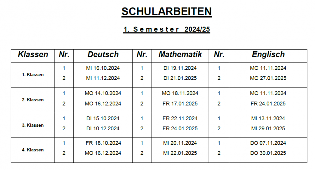 Schularbeitentermine 24-25 1. Semester